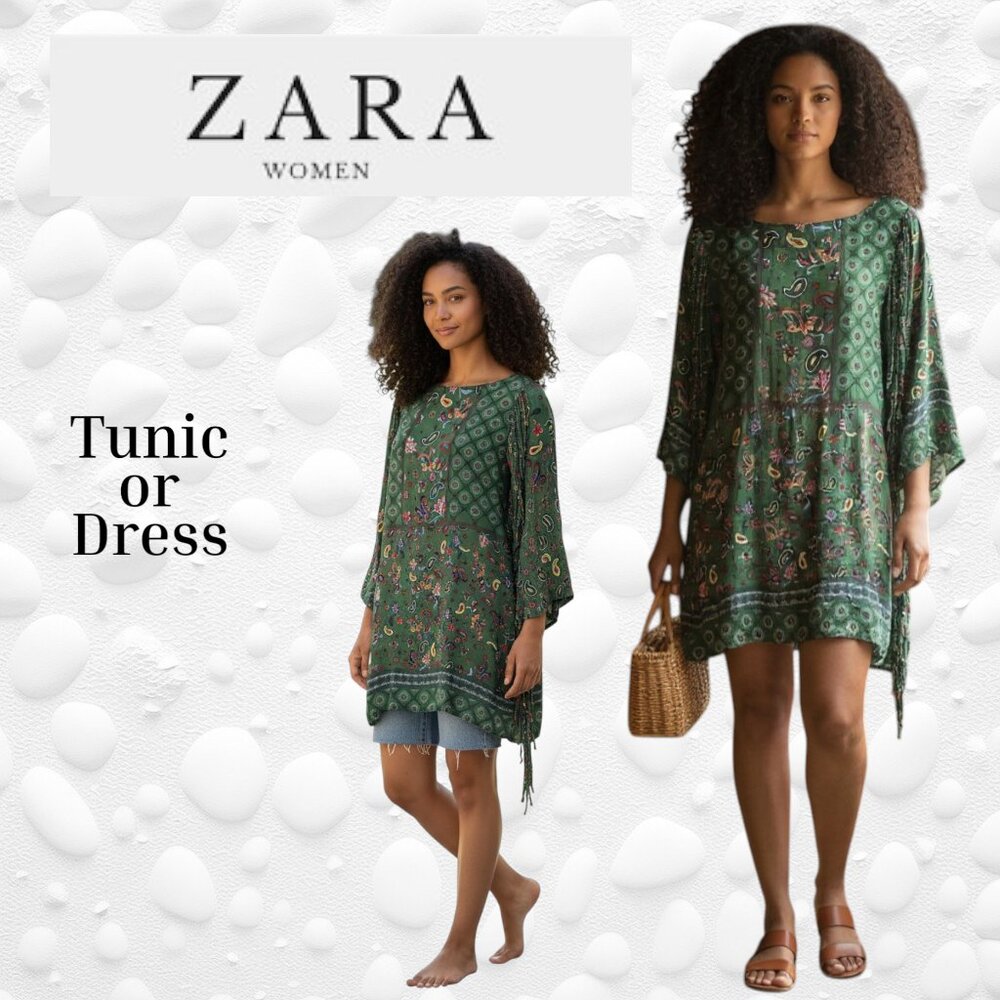 ZARA WOMEN Boho Floral Tunic Dress – Like New – Size XL (fits flexible)